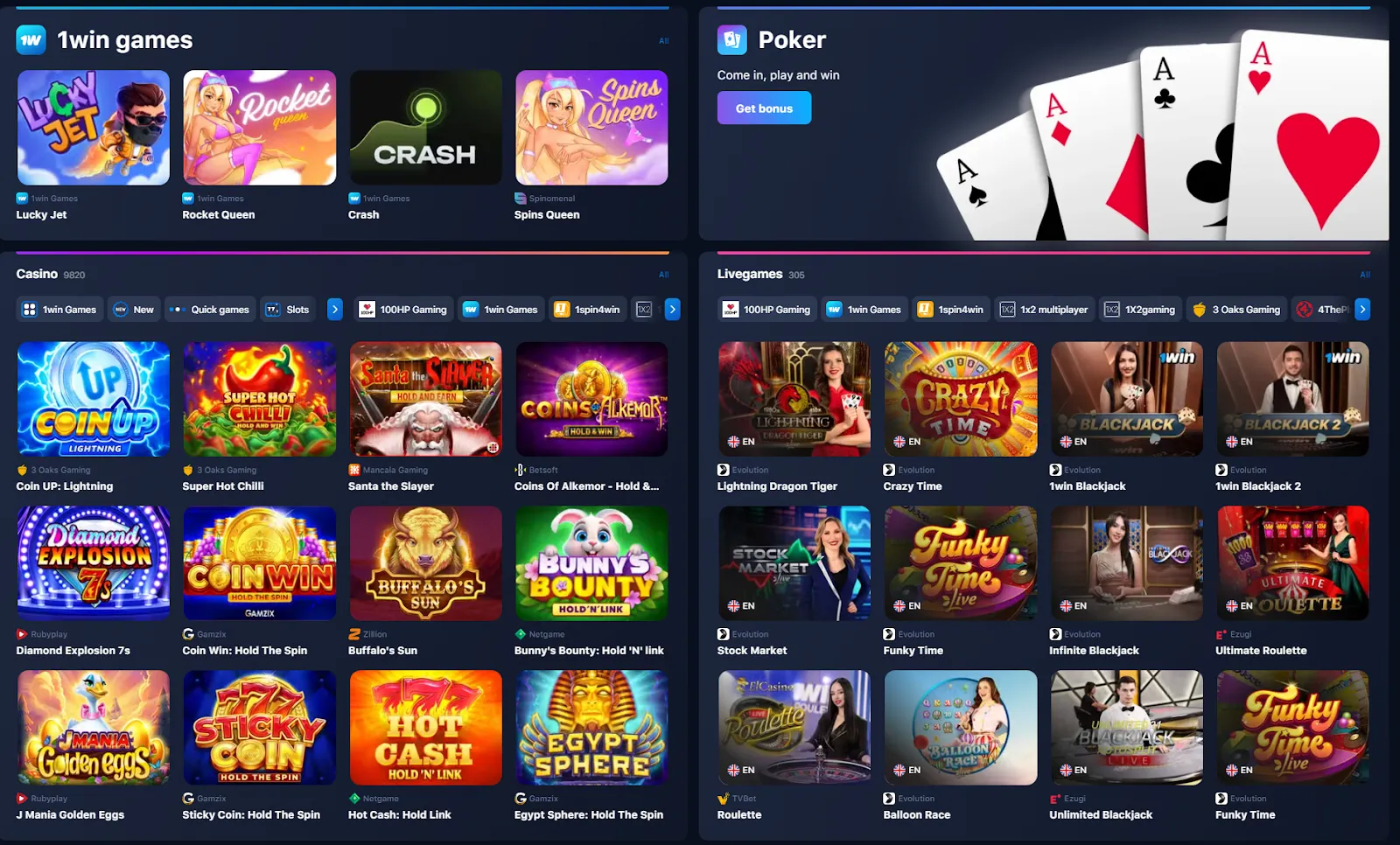 1win casino games