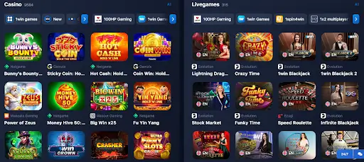 1win casino games categories